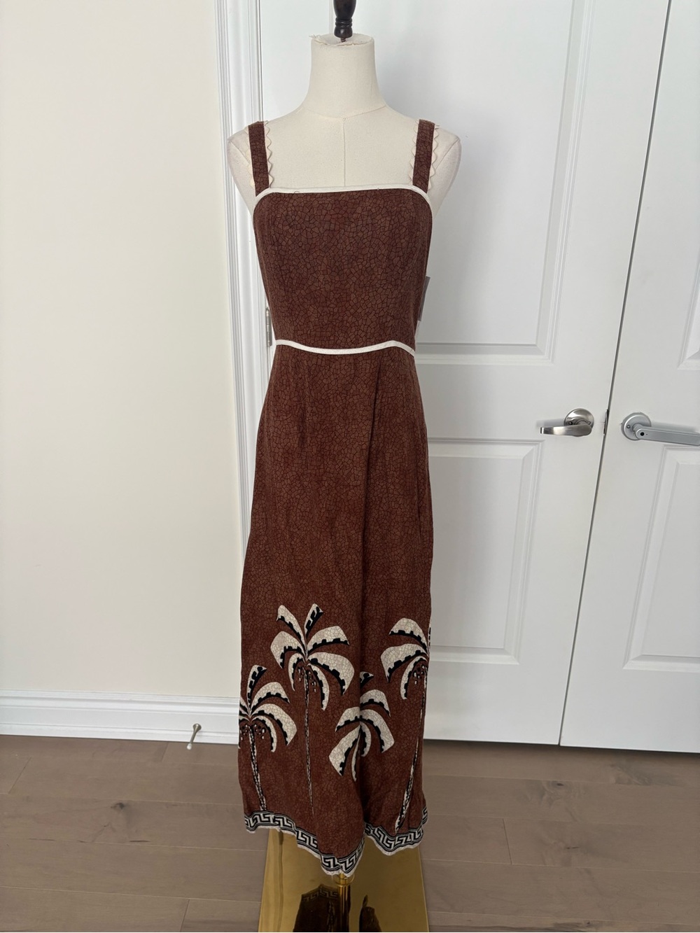White Closet Elements Brown Textured Dress with Cream Trim